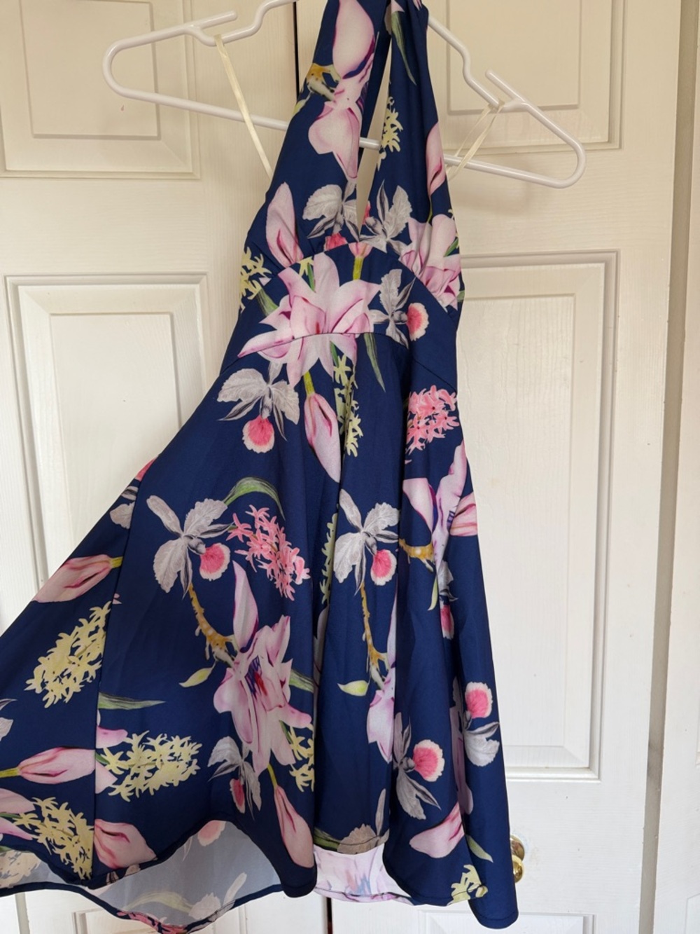 Lulu's Navy Blue Floral Halter Mini Dress